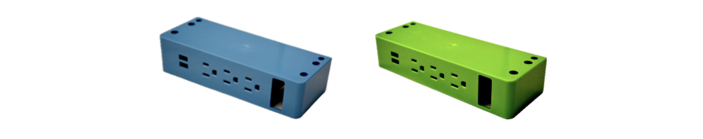 Blue and green A/C power strips